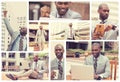 Collage of a lifestyle of a young successful busy businessman