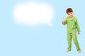 Collage. little boy standing in pajamas showing sign of approval, like Royalty Free Stock Photo