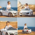 Collage, a little boy to travel by car