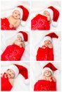 Collage of a little funny baby girl in a santa hat Royalty Free Stock Photo