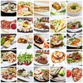 Collage of lots of popular worldwide dinner foods