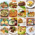Collage of lots of popular worldwide dinner foods