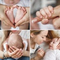 Collage loving mother with a newborn baby