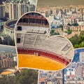 Collage of of Malaga with bullring and harbor. Spain Royalty Free Stock Photo