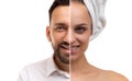 collage of male and female faces close-up with a smile, the concept of gender and gender reassignment, equality