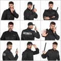 Collage of male security guard on background Royalty Free Stock Photo