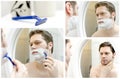 Collage of Man shaving.