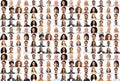 Collage of many diverse international people different ages and appearances, group of multiethnic employees, mix of