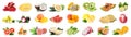 Collage with many fresh exotic fruits on white background Royalty Free Stock Photo