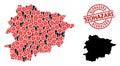 Rubber Biohazard Stamp and Population with Virus Outbreak Mosaic Map of Andorra