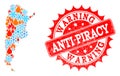 Collage Map of Argentina of Flame and Snowflakes and Anti-Piracy Warning Grunge Seal