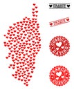 Heart Collage Map of Corsica and Grunge Stamps for Valentines