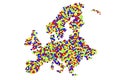 A map of europe made of thousands of hearts