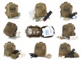 Collage with military first aid kit on white background Royalty Free Stock Photo