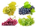 Collage set Cluster fresh grapes ripe fruit Isolated on white Royalty Free Stock Photo