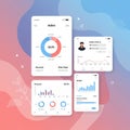 Collage of mobile UI screens displaying financial data visualizations. A large central Royalty Free Stock Photo
