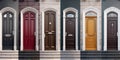 Collage of modern new front doors to houses and homes Royalty Free Stock Photo