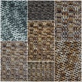 Collage of monochromatic beige and brown squares with different patterns