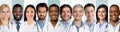 Collage Of Multiethnic Doctors And Medical Workers Portraits, Gray Backgrounds