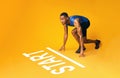 Collage of muscular black sportsman preparing for run near start line Royalty Free Stock Photo