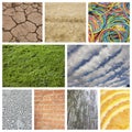 Collage of nature with brick wall and rubber bands