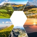 Collage of nature photos on theme of MOUNTAINS