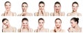 Collage of negative and positive female face expressions Royalty Free Stock Photo