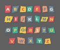 Collage newspaper alphabet. Criminal letters cut from newspapers and magazines. Anonymous or detective font. Vector