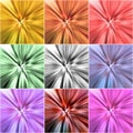 Collage of nine colorful backgrounds with radial blur
