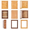 Collage of nine empty lacquered wooden frames for paintings Royalty Free Stock Photo