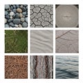 A collage of nine nature textures Royalty Free Stock Photo