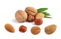 Collage of nuts on a white background Royalty Free Stock Photo
