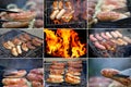 Collage ob bbq sausage. Royalty Free Stock Photo