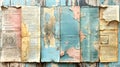 Collage of old newspapers with a blue antique wooden background. Vintage background space for text