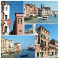 Collage of old Venice (Italy) famous landmarks for your travel d Royalty Free Stock Photo