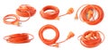 Collage with orange extension cord on white, different sides Royalty Free Stock Photo