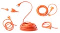 Collage with orange extension cord on white background, different sides Royalty Free Stock Photo