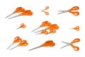 Collage of orange scissors isolated on a white background Royalty Free Stock Photo