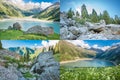 Collage of panorama of spectacular scenic Big Almaty Lake