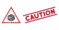 Collage Parcel Warning Icon with Grunge Caution Line Stamp Royalty Free Stock Photo