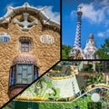 Collage of Park Guell in Barcelona, Spain.