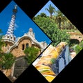 Collage of Park Guell in Barcelona, Spain.