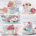 Collage Pastelove with collection of ceramic and flowers in pastel colors