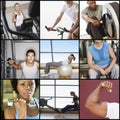 Collage of people exercising in gym