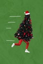 Collage photo of abstract funny headless runner christmas tree wear decoration hurry buy new gifts sale isolated on Royalty Free Stock Photo