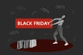 Collage photo billboard young charming advertiser girl shopping assistant drag black friday slogan supermarket isolated