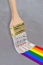 Collage photo of drawing brushing colorful rainbow lgbt propaganda money investments hobby isolated on grey color