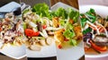 Collage from Photographs of variety Thai spicy salad. Royalty Free Stock Photo