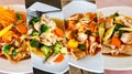 Collage from Photographs of variety Thai stir fried pork and chicken Royalty Free Stock Photo