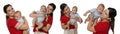 Collage with photos beautiful mother and her cute baby on white background. Banner design